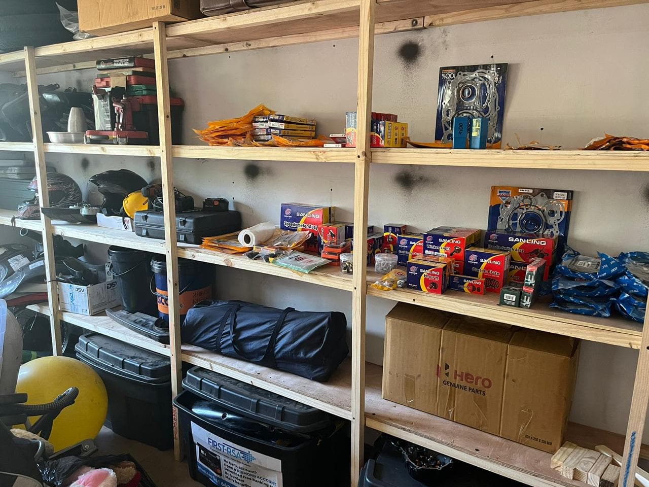 Shelves of genuine Hero parts and spares in stock